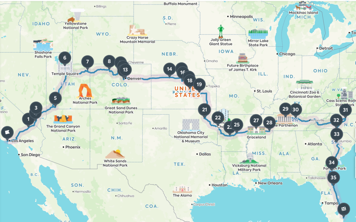 Roadtrippers to the Rescue - Take Two - Cross-Country Road Trip Map