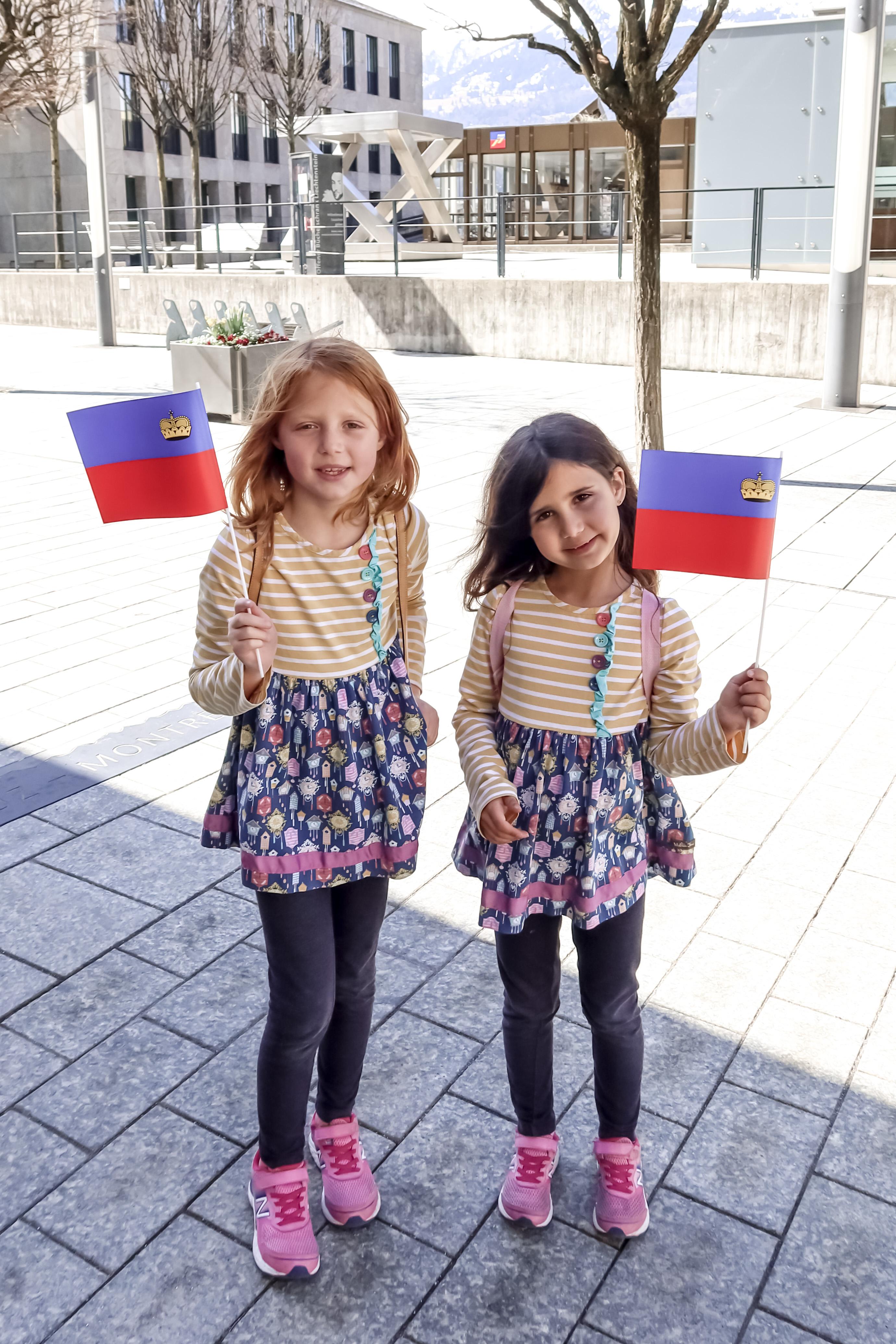 Passport Stamp and flags at the Tourist Office - Liechtenstein with Kids